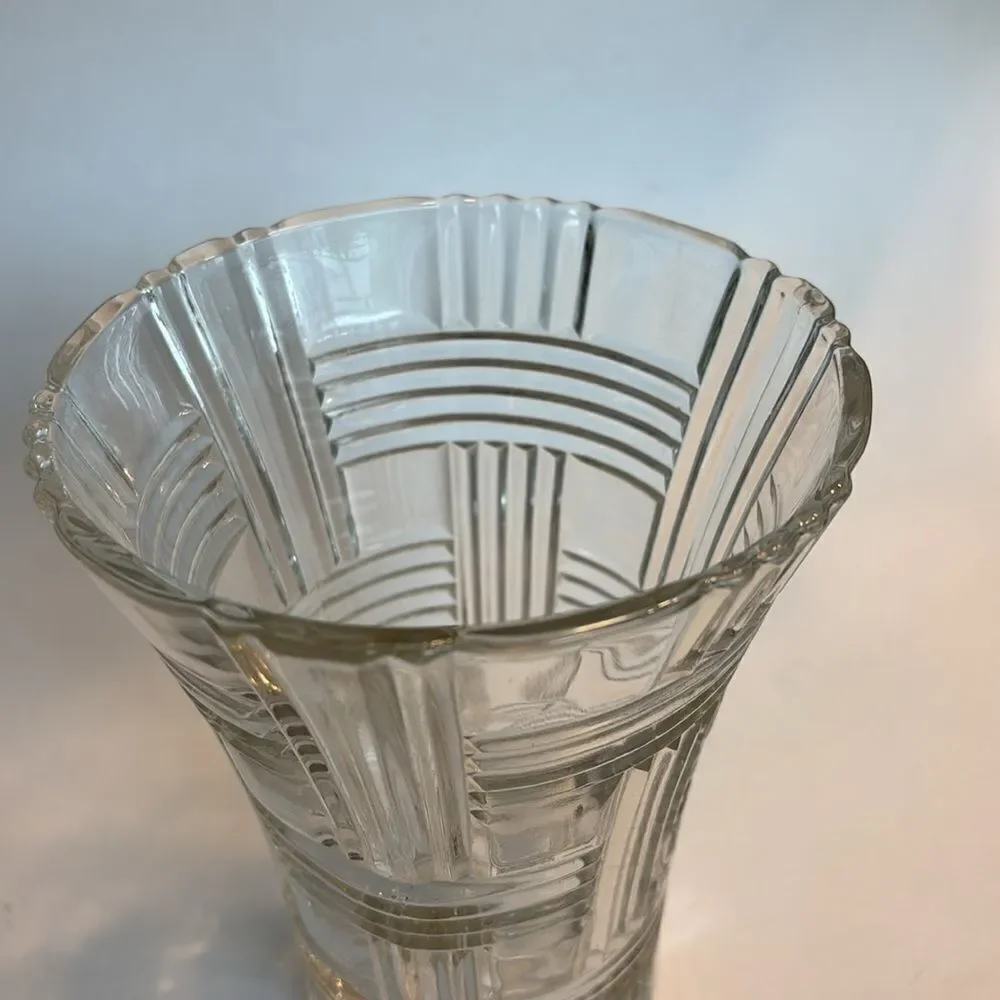 Vintage Anchor Hocking Clear Basket Weave Glass Vase Prismatic Criss Cross